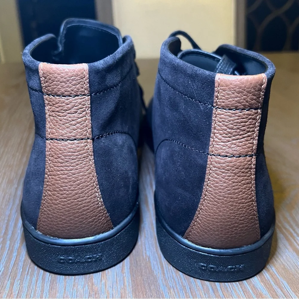 Coach Mens FG1504 Suede Chukka Boots Black Tan Leather Accents Size 11.5 D